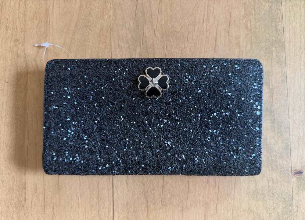 Kate Spade New York Odette Black Glitter Large Slim Bifold Wallet